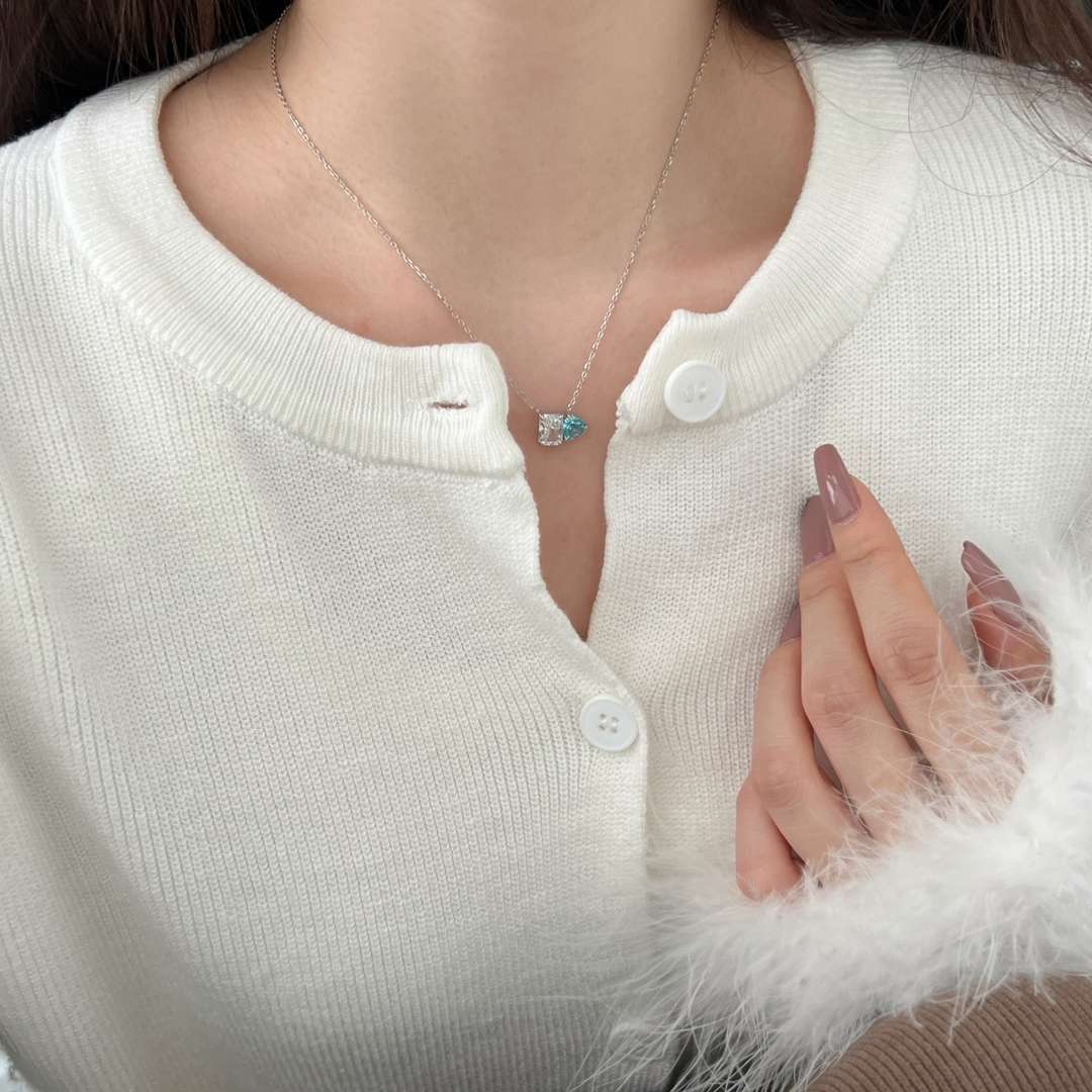[ElanLuxe Jewelry]Dazzling Square & Heart Shape Necklace