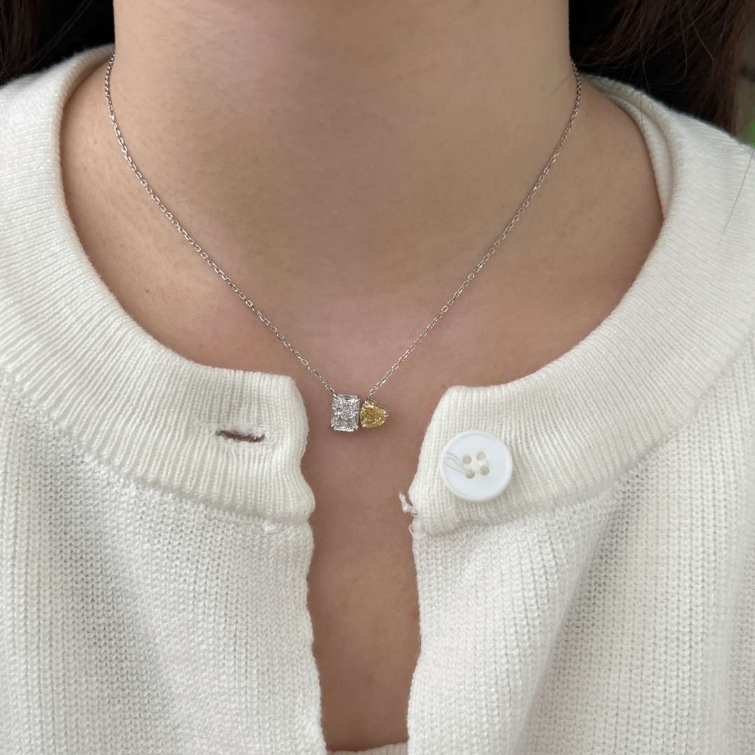 [ElanLuxe Jewelry]Dazzling Square & Heart Shape Necklace