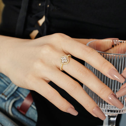 [ElanLuxe Jewelry]Four Leaf Clover Flower Design Ring