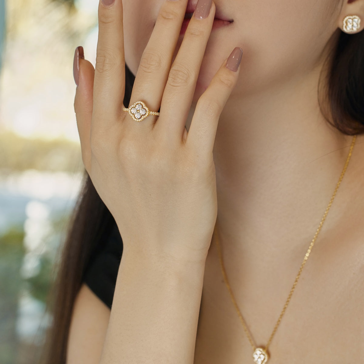 [ElanLuxe Jewelry]Four Leaf Clover Flower Design Ring