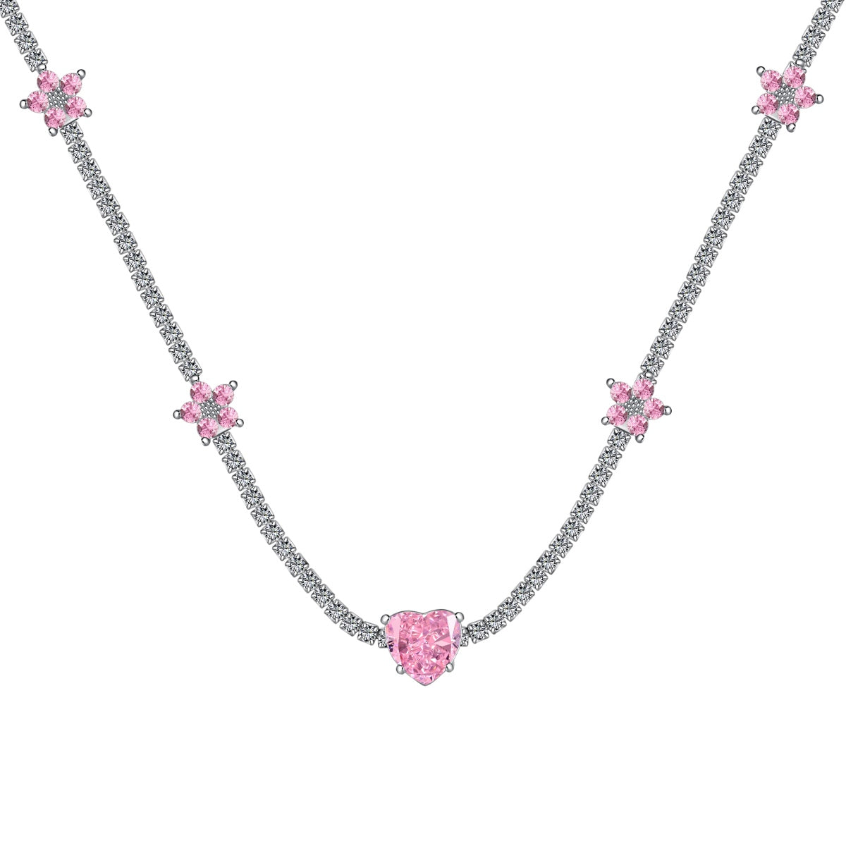 [ElanLuxe Jewelry]Dazzling Pink Heart Flower Necklace