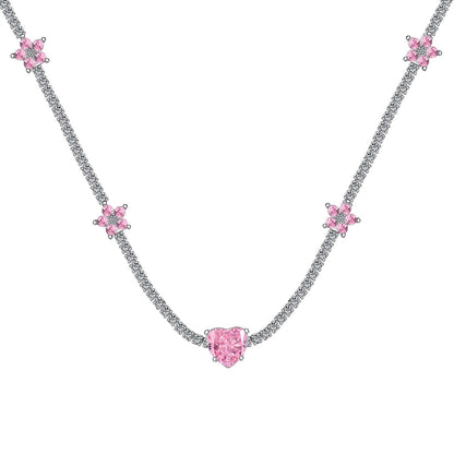 [ElanLuxe Jewelry]Dazzling Pink Heart Flower Necklace