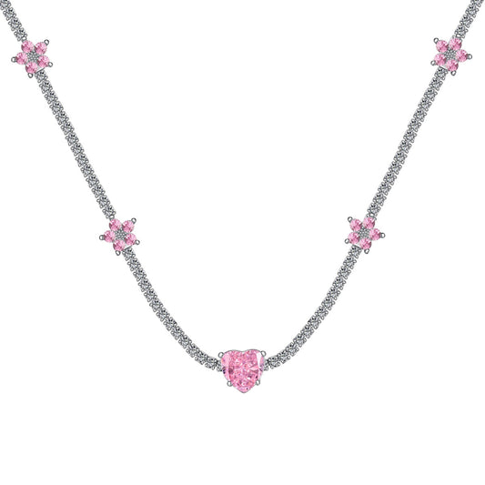 [ElanLuxe Jewelry]Dazzling Pink Heart Flower Necklace