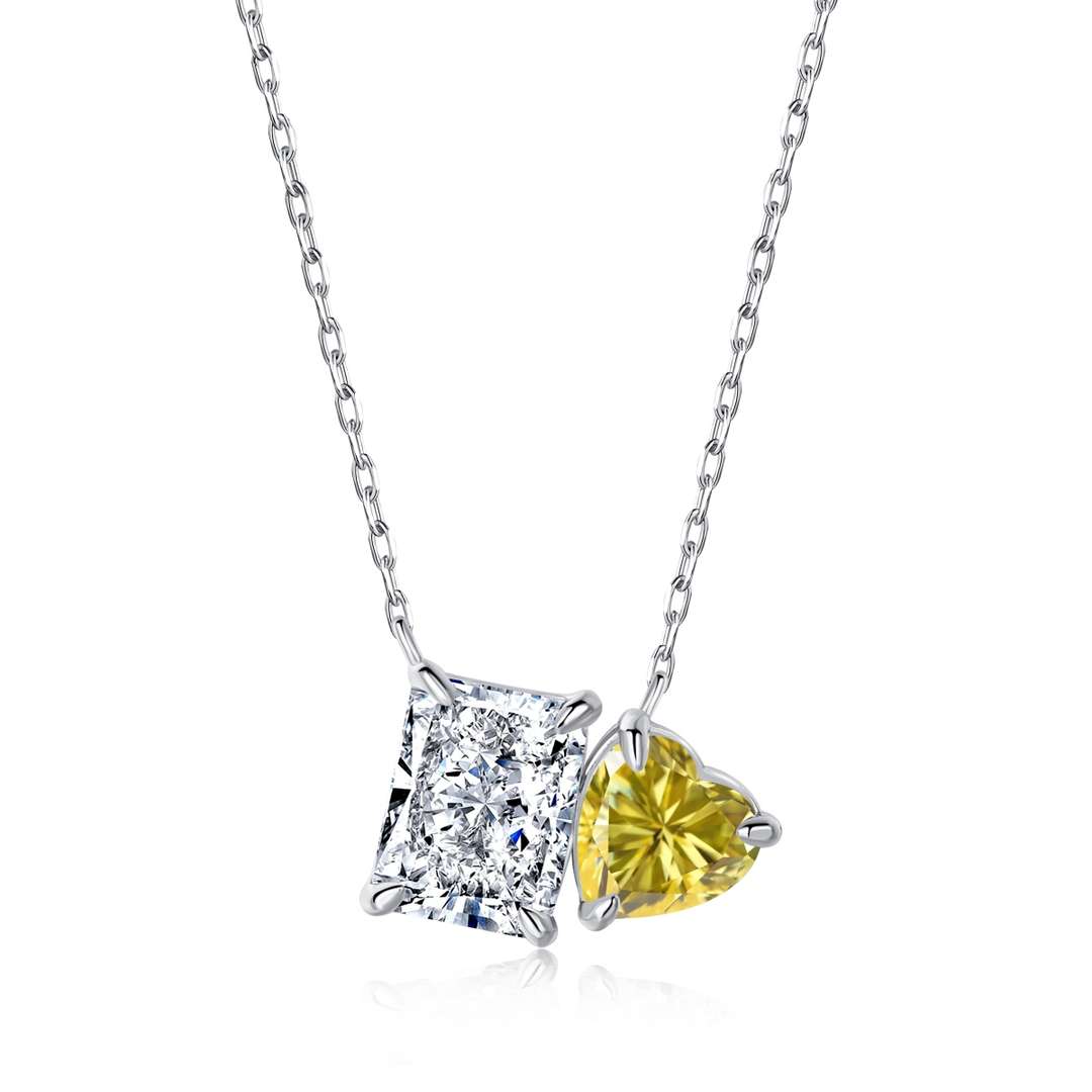 [ElanLuxe Jewelry]Dazzling Square & Heart Shape Necklace