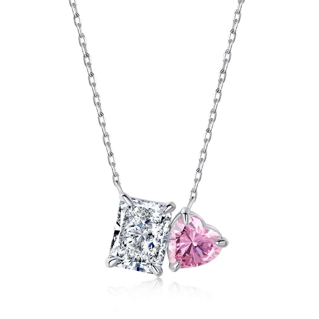 [ElanLuxe Jewelry]Dazzling Square & Heart Shape Necklace