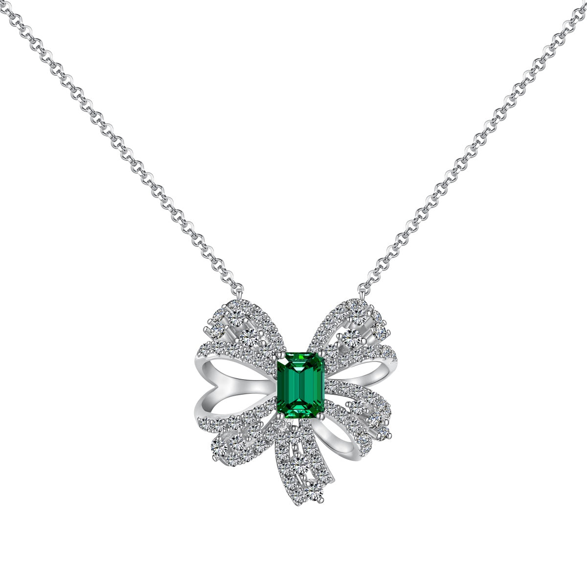 [ElanLuxe Jewelry]Luxurious Flower Shape Emerald Cut Necklace