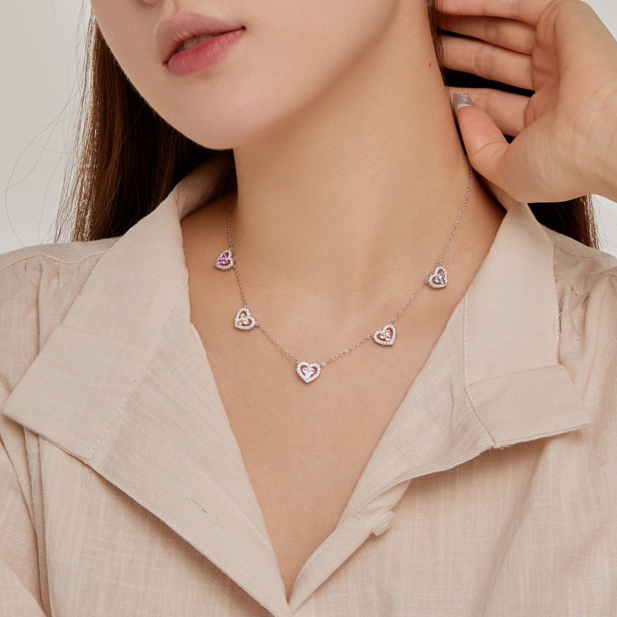 [ElanLuxe Jewelry]Sparkling Five Heart Necklace