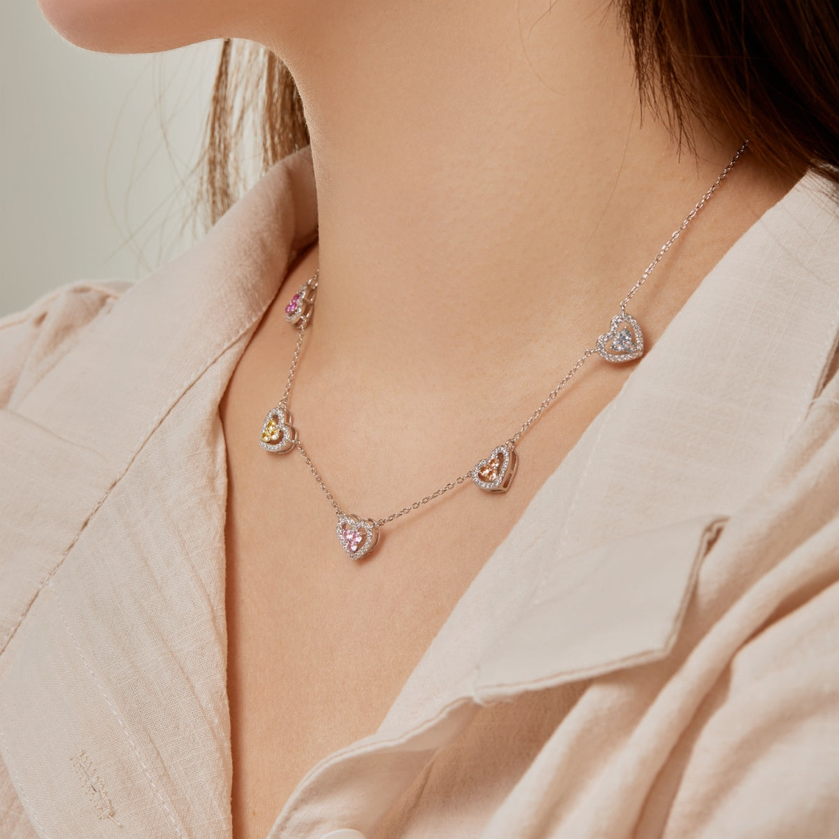 [ElanLuxe Jewelry]Sparkling Five Heart Necklace