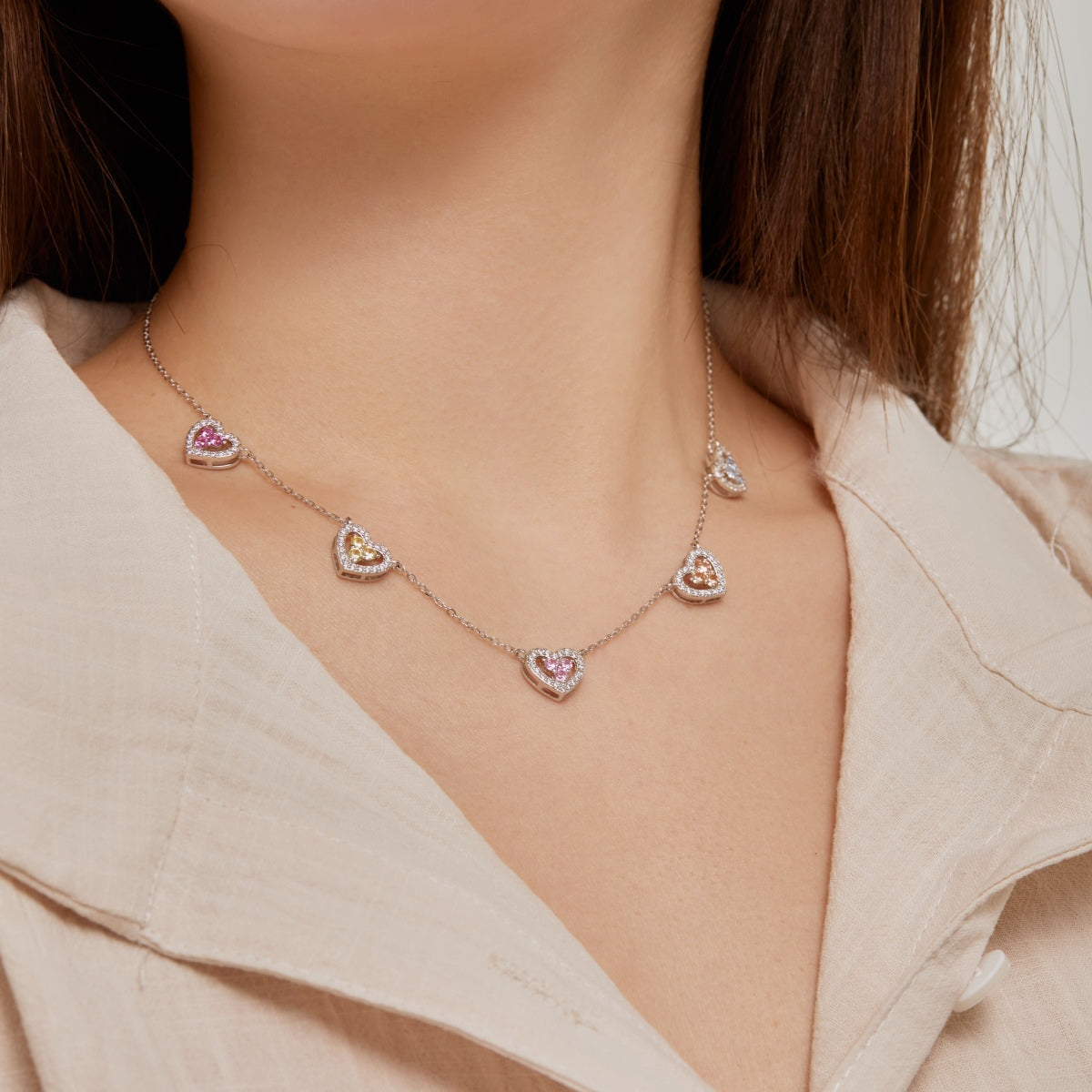 [ElanLuxe Jewelry]Sparkling Five Heart Necklace