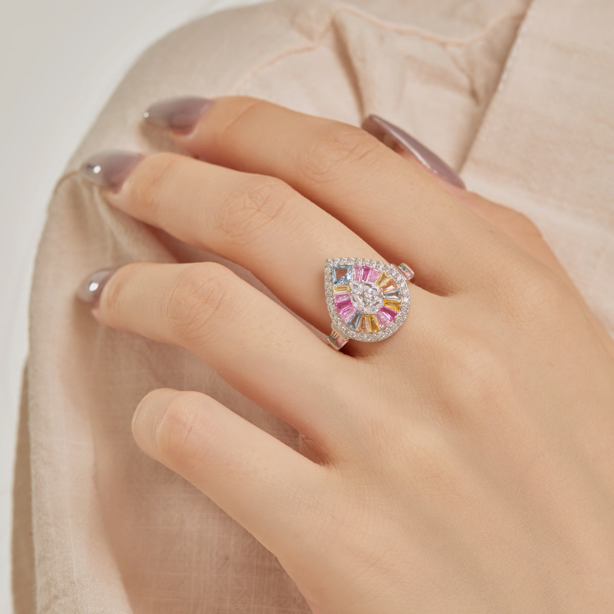 [ElanLuxe Jewelry]Elegant Colorful Water Drop Shape Banquet Ring
