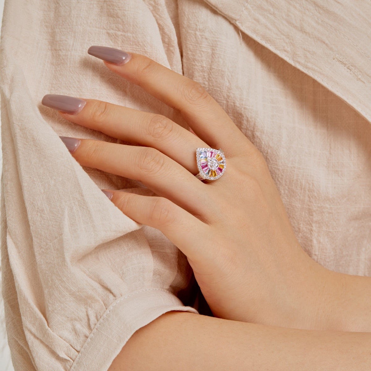 [ElanLuxe Jewelry]Elegant Colorful Water Drop Shape Banquet Ring