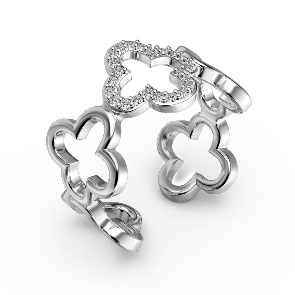 [ElanLuxe Jewelry]Hollow Design Four-Leaf Clover Flower Shape Ring