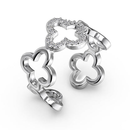 [ElanLuxe Jewelry]Hollow Design Four-Leaf Clover Flower Shape Ring