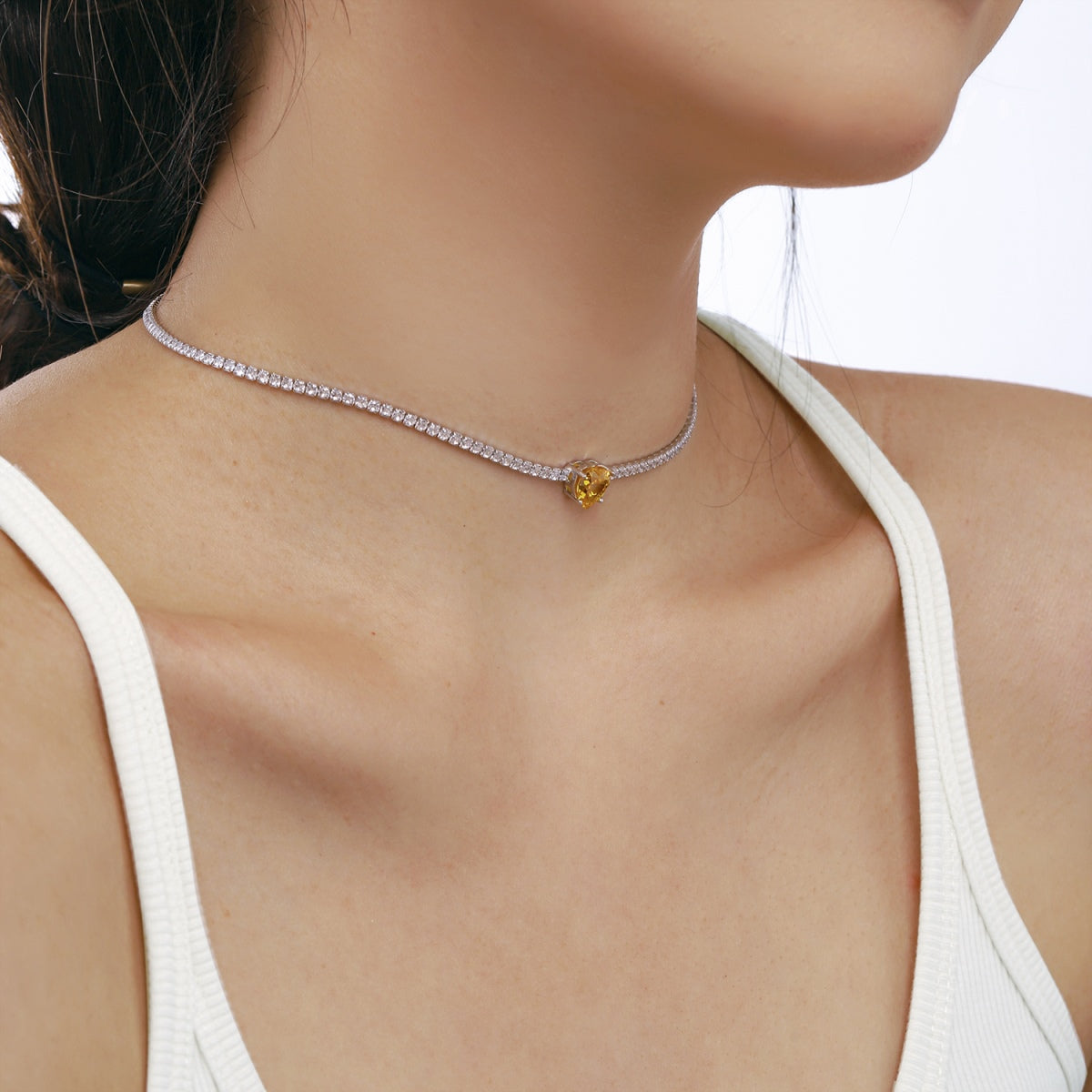 [ElanLuxe Jewelry]2.0 Carat Sparkling Tennis Heart Cut Necklace
