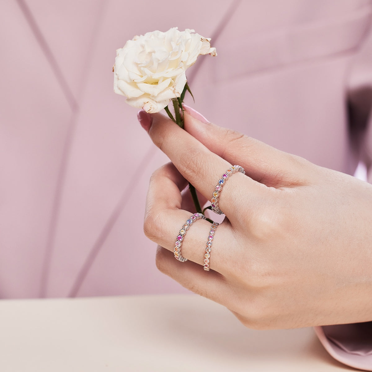 [ElanLuxe Jewelry]Sparkling Colorful Round Cut Tennis Ring