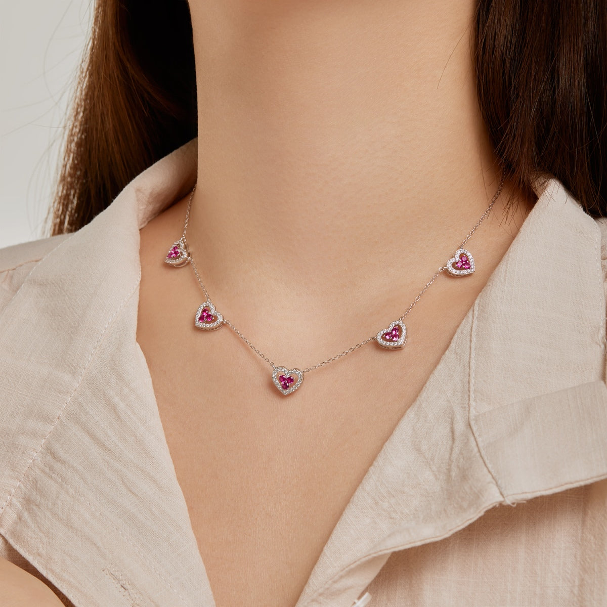 [ElanLuxe Jewelry]Sparkling Five Heart Necklace