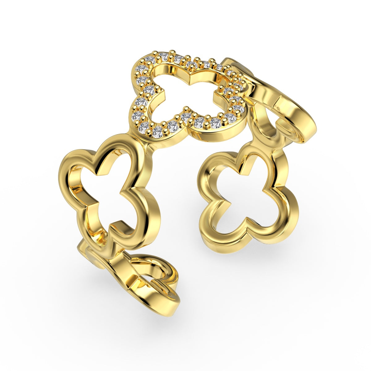 [ElanLuxe Jewelry]Hollow Design Four-Leaf Clover Flower Shape Ring