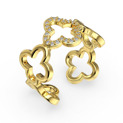 [ElanLuxe Jewelry]Hollow Design Four-Leaf Clover Flower Shape Ring