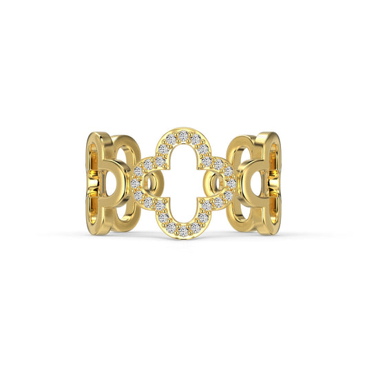 [ElanLuxe Jewelry]Hollow Design Four-Leaf Clover Flower Shape Ring