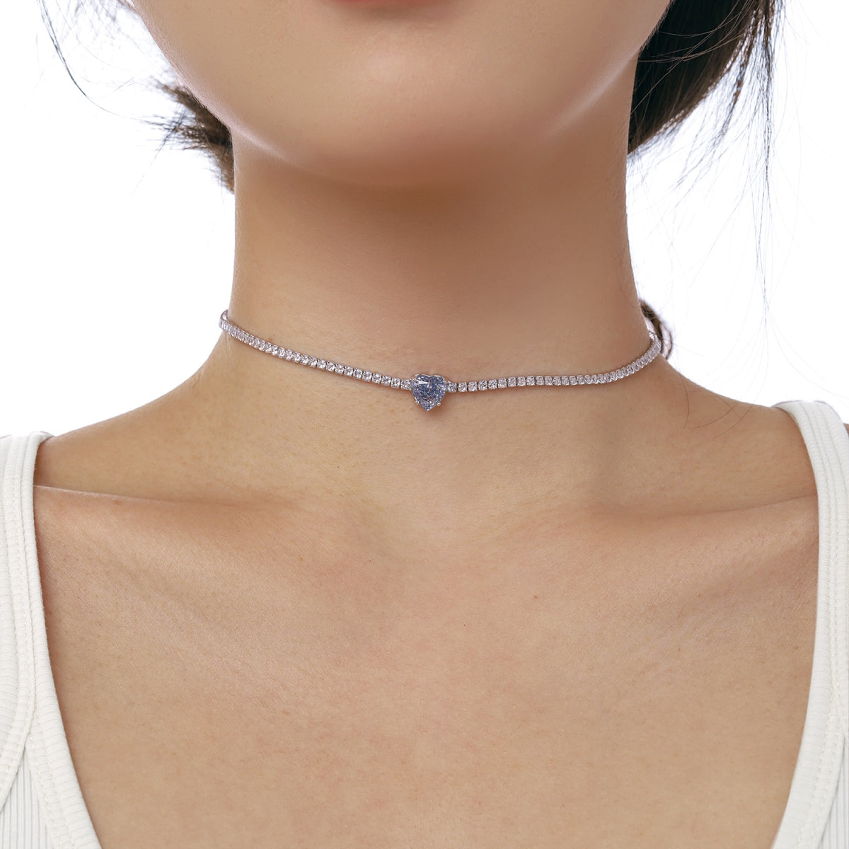 [ElanLuxe Jewelry]2.0 Carat Sparkling Tennis Heart Cut Necklace