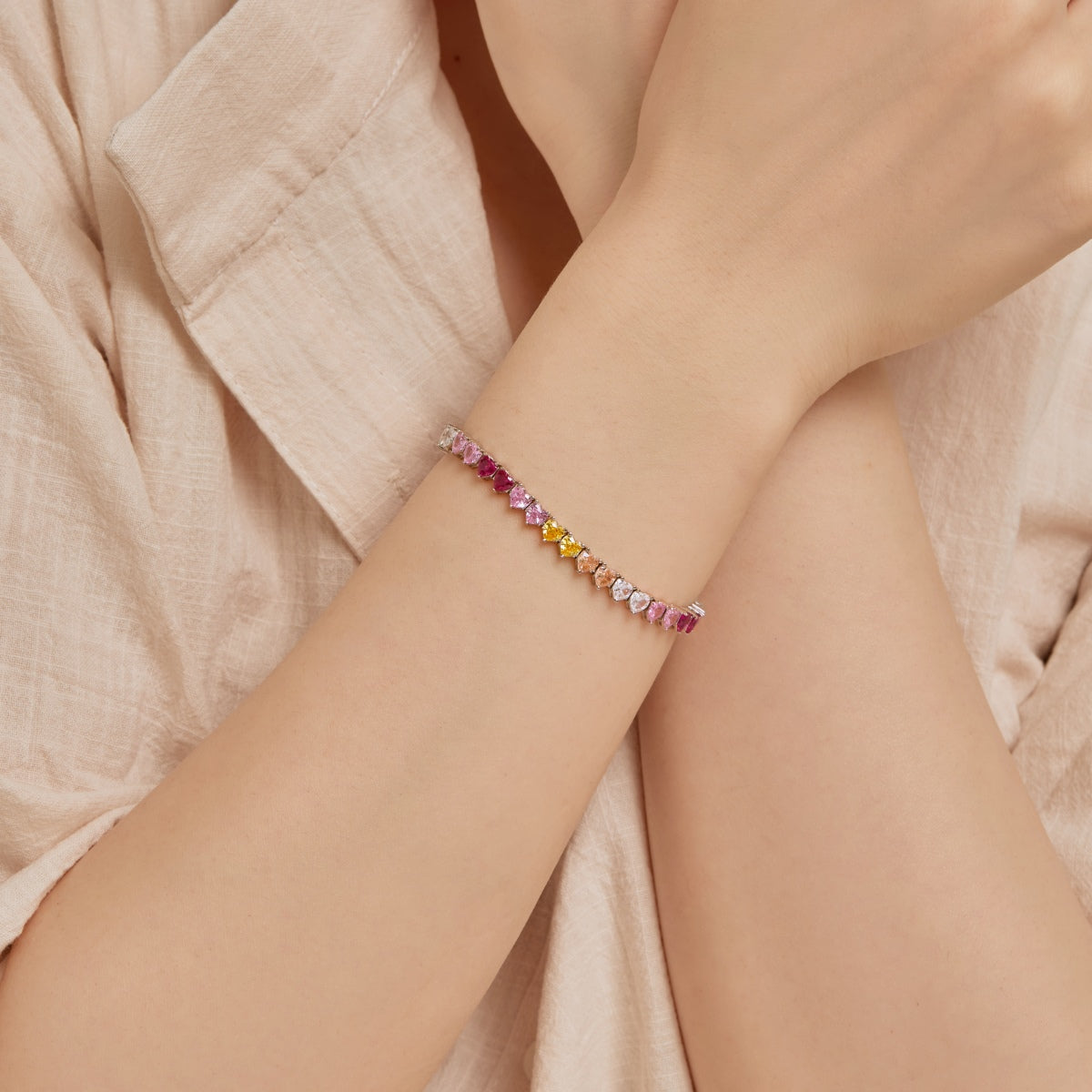 [ElanLuxe Jewelry]Luxurious Colorful Romantic Heart Shape Lover Bracelet