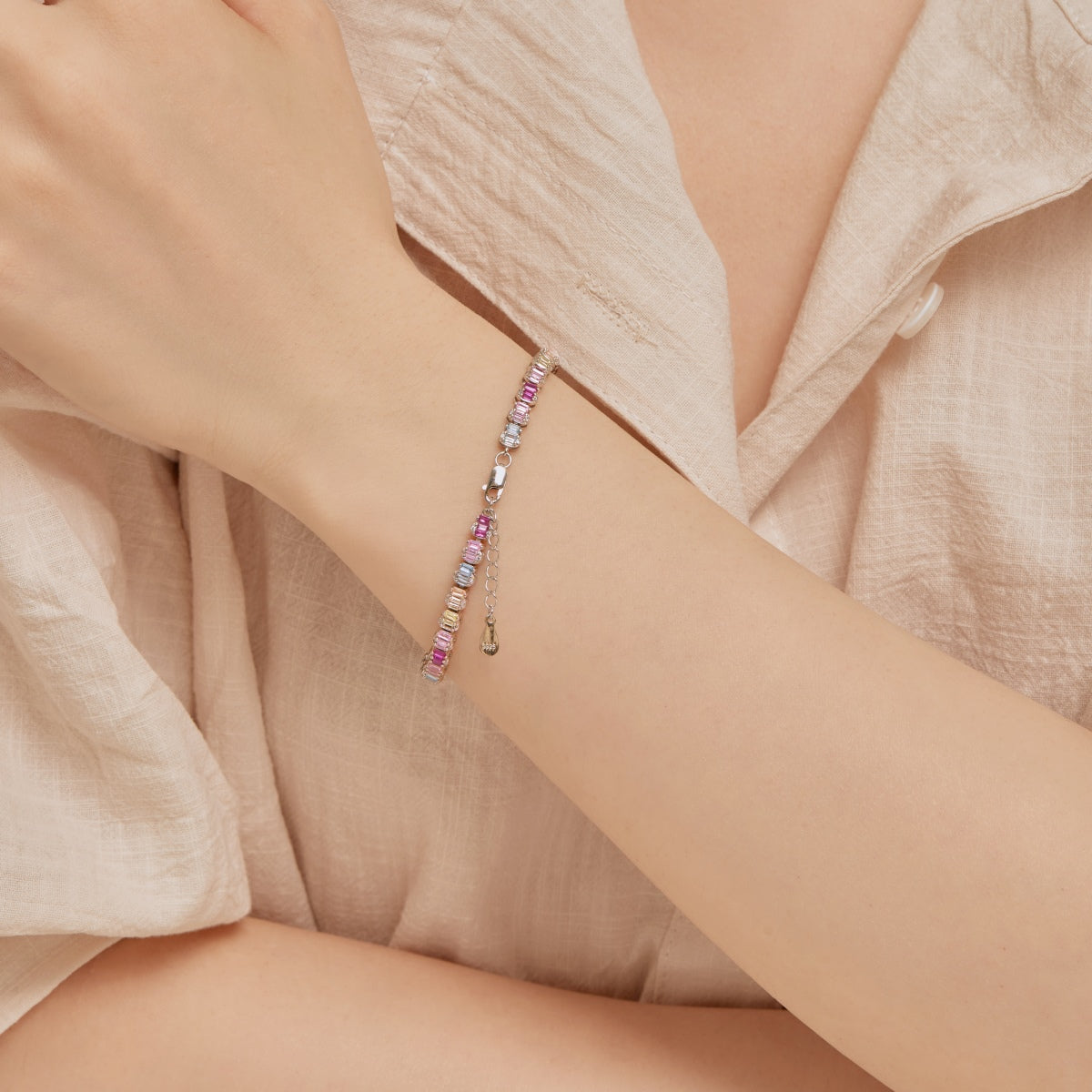 [ElanLuxe Jewelry]Delicate Colorful Emerald Cut Party Bracelet