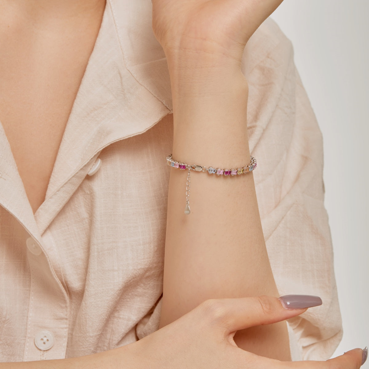 [ElanLuxe Jewelry]Delicate Colorful Emerald Cut Party Bracelet