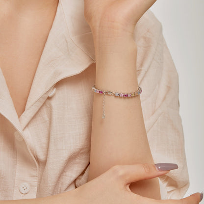 [ElanLuxe Jewelry]Delicate Colorful Emerald Cut Party Bracelet