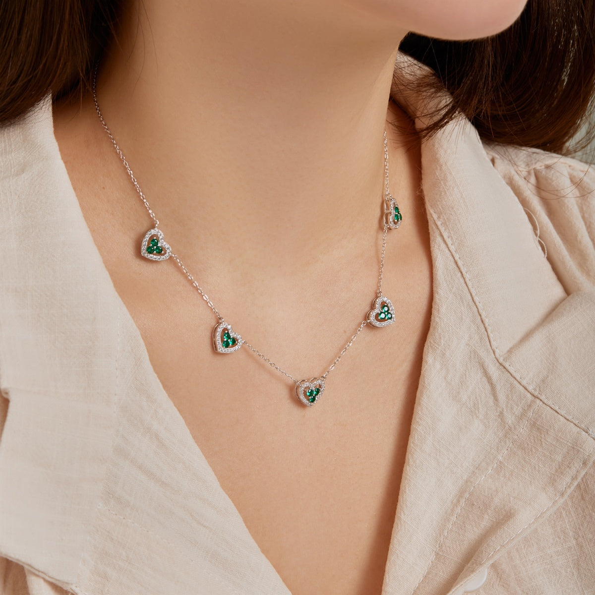 [ElanLuxe Jewelry]Sparkling Five Heart Necklace