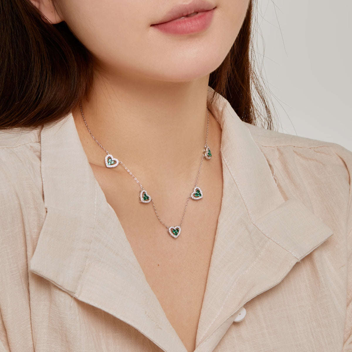 [ElanLuxe Jewelry]Sparkling Five Heart Necklace