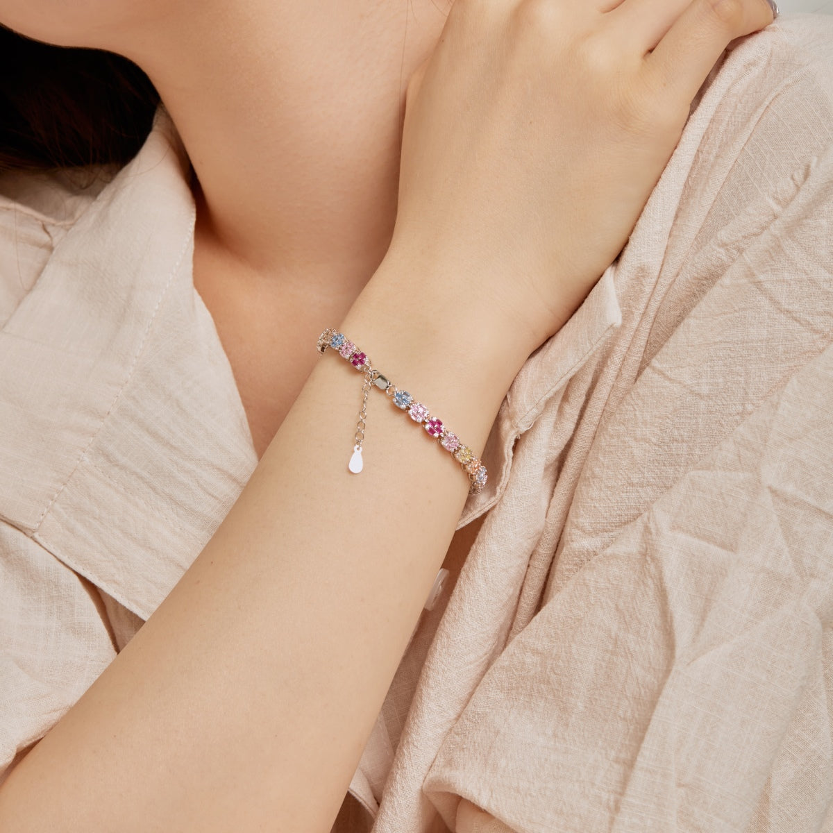 [ElanLuxe Jewelry]Delicate Colorful Emerald Cut Daily Bracelet