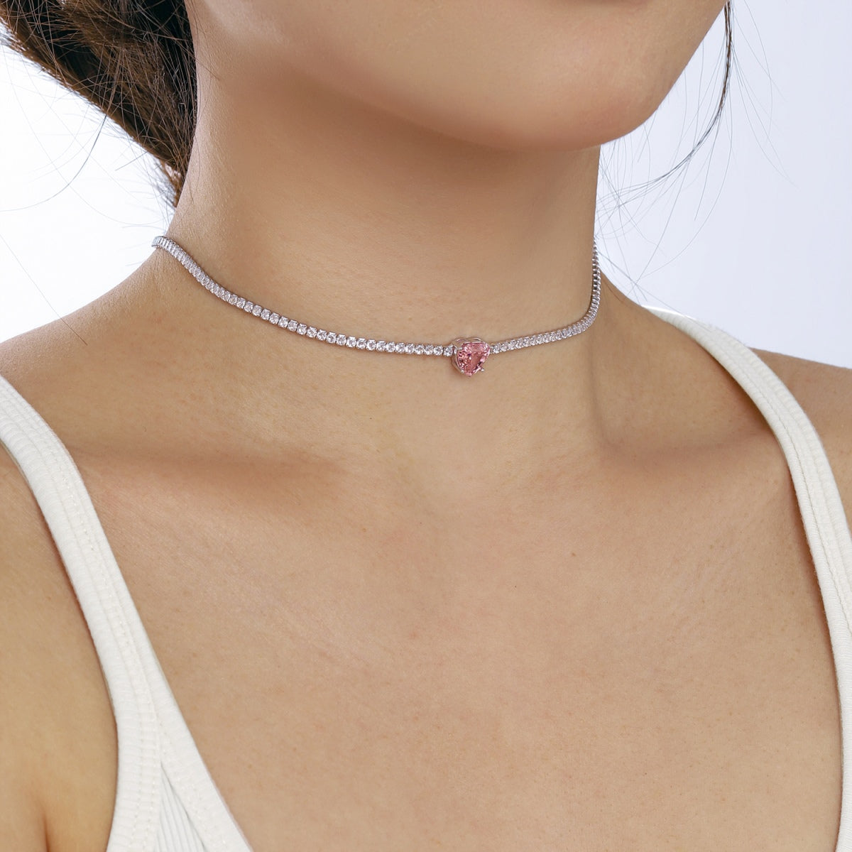 [ElanLuxe Jewelry]2.0 Carat Sparkling Tennis Heart Cut Necklace