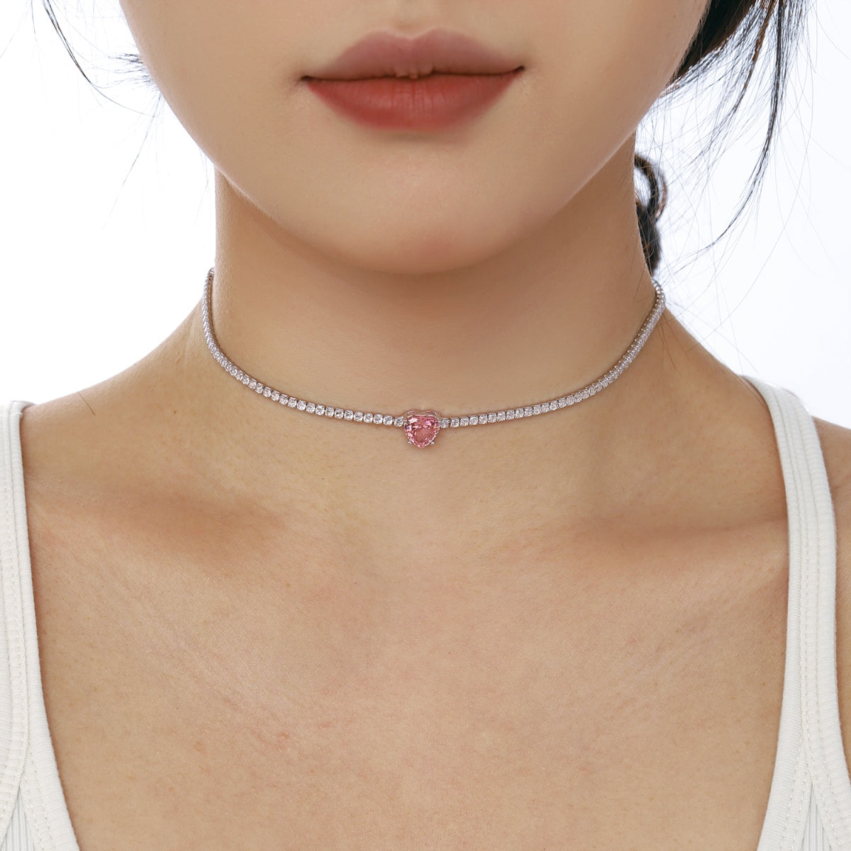 [ElanLuxe Jewelry]2.0 Carat Sparkling Tennis Heart Cut Necklace