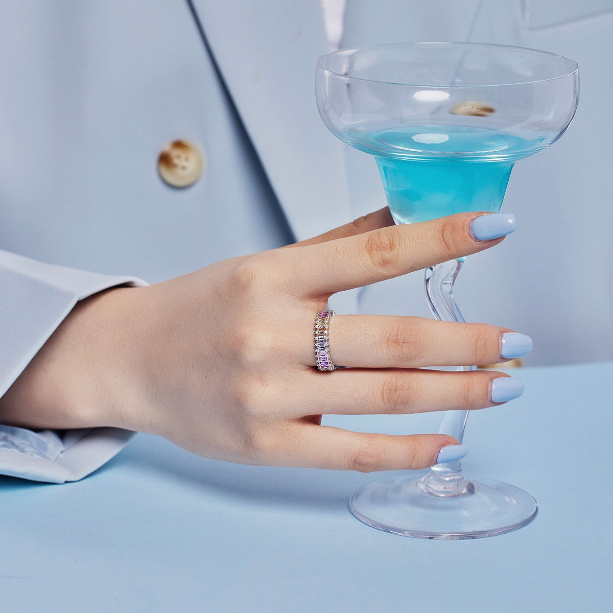 [ElanLuxe Jewelry]Splashy Ornate Emerald Cut Cocktail Ring