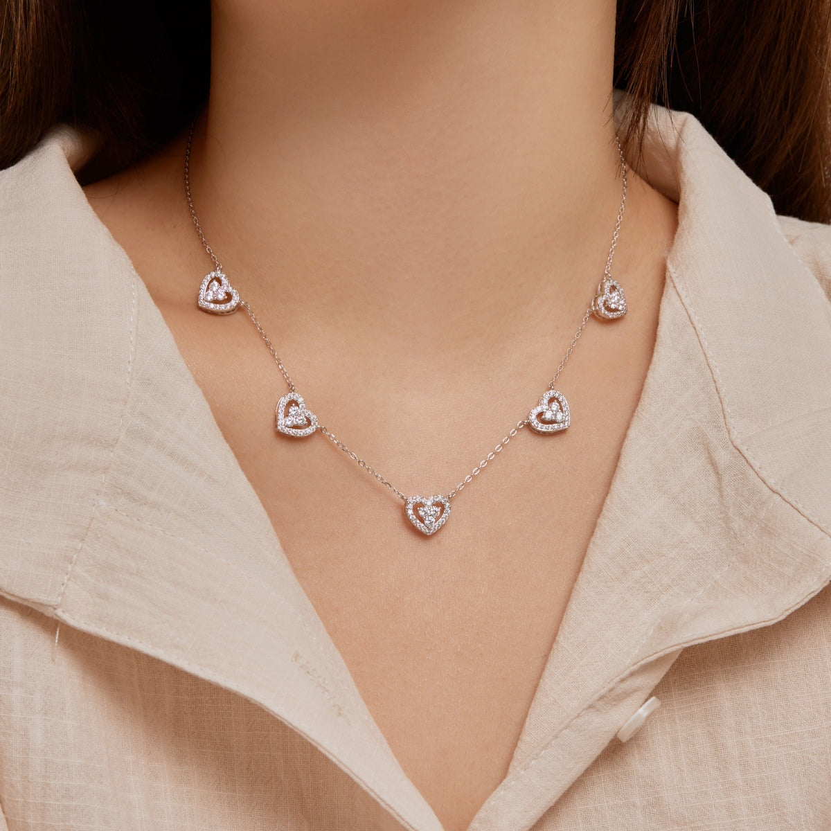 [ElanLuxe Jewelry]Sparkling Five Heart Necklace