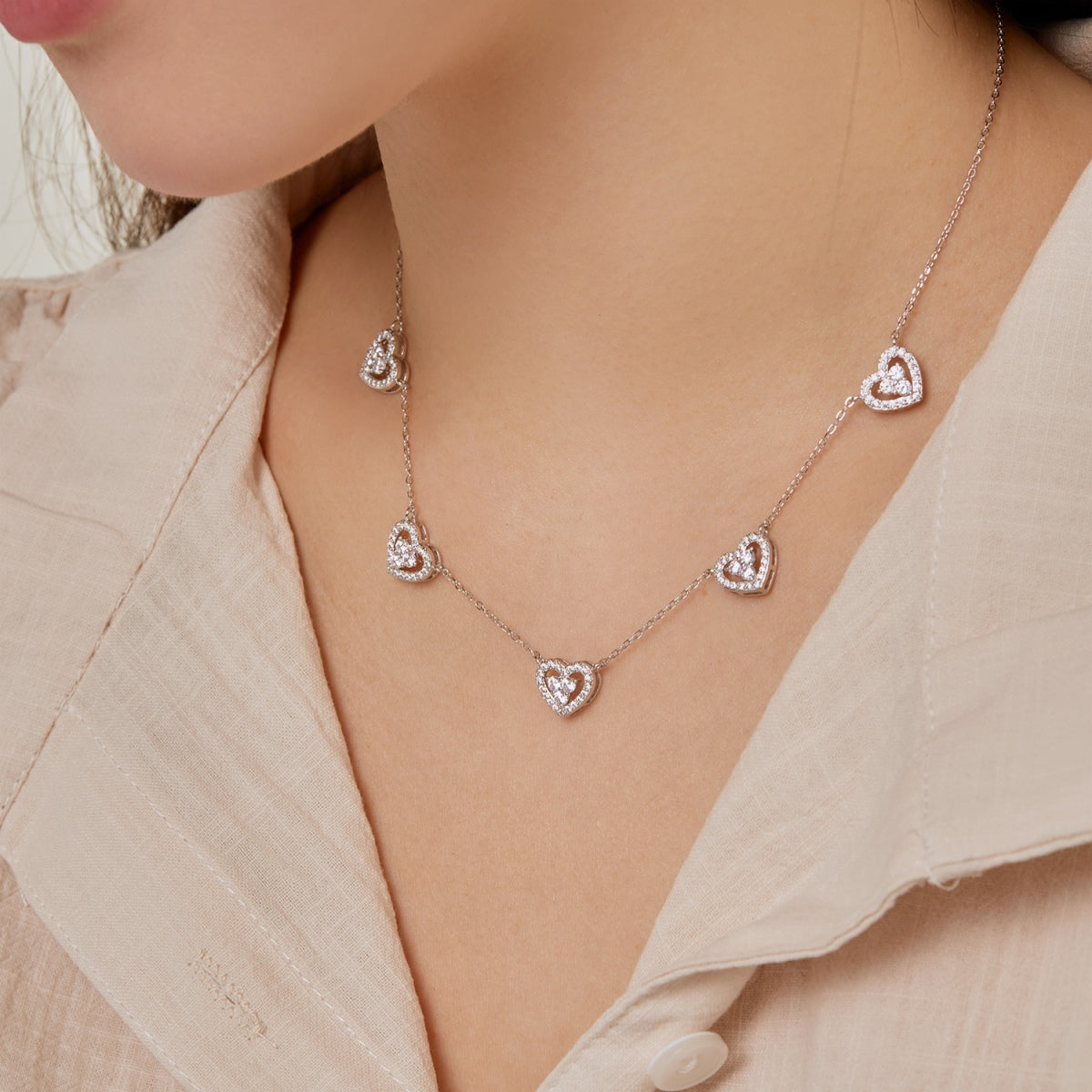 [ElanLuxe Jewelry]Sparkling Five Heart Necklace
