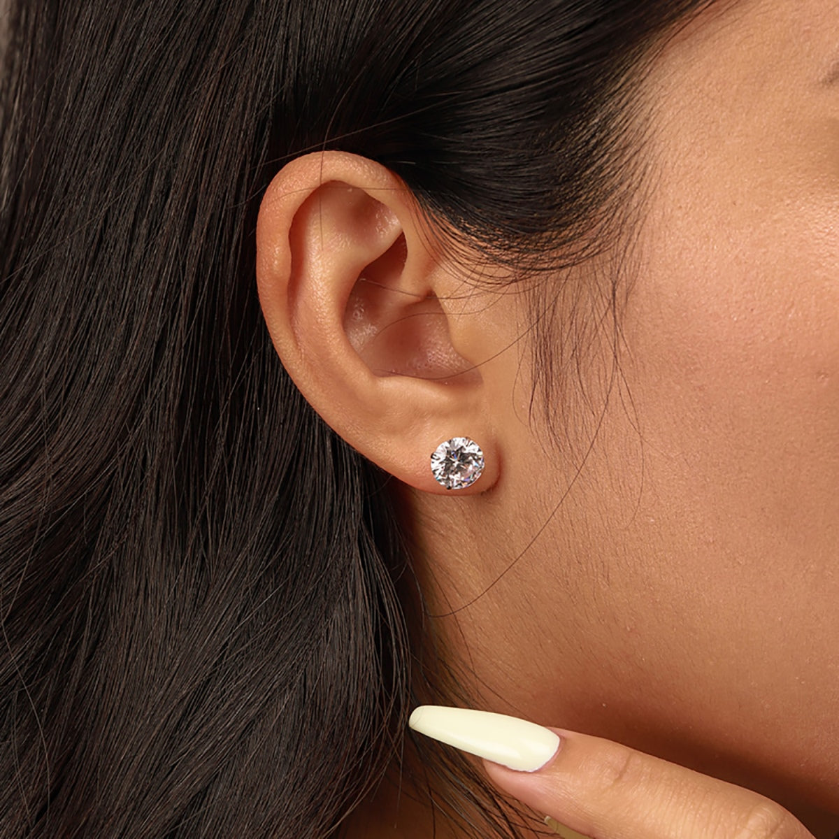 [ElanLuxe Jewelry]Stylish Shiny Round Center Stone Stud Earrings