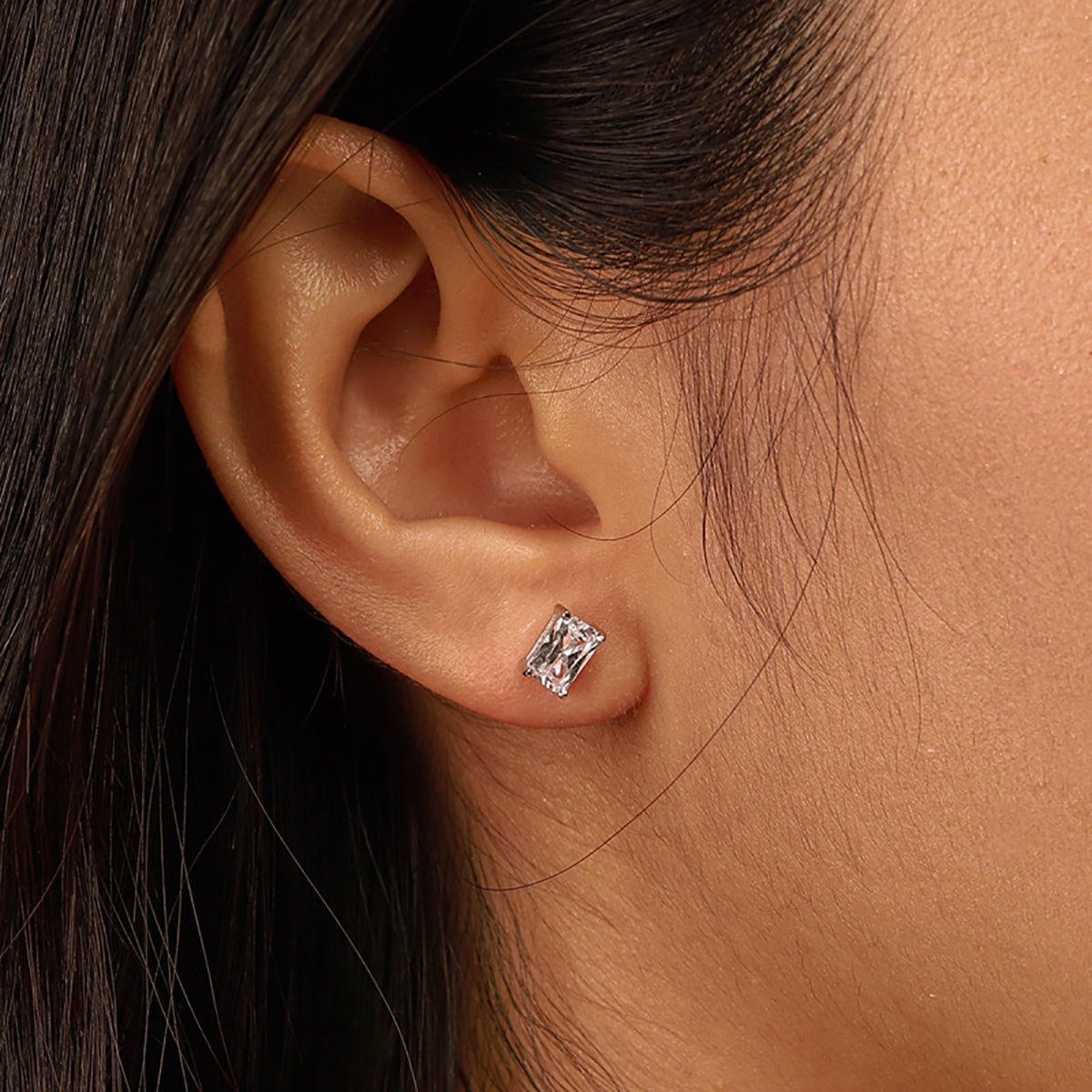 [ElanLuxe Jewelry]Stylish Shiny Rectangular Center Stone Stud Earrings