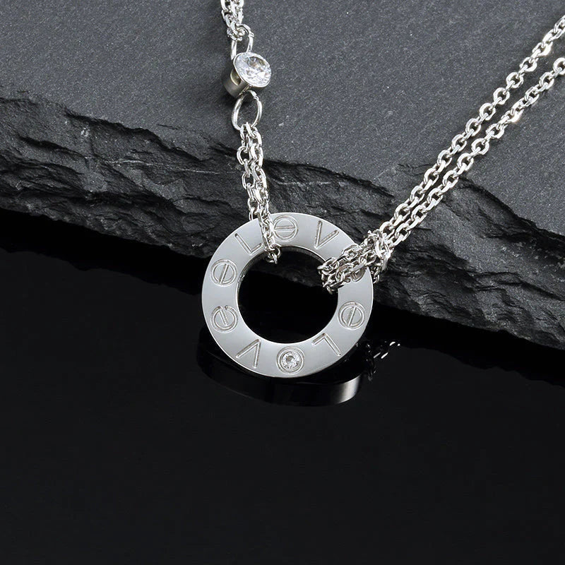 [ElanLuxe Jewelry]LOVE NECKLACE 16MM 2 DIAMONDS