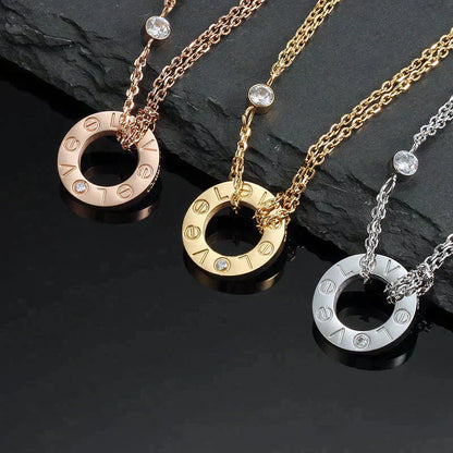 [ElanLuxe Jewelry]LOVE NECKLACE 16MM 2 DIAMONDS