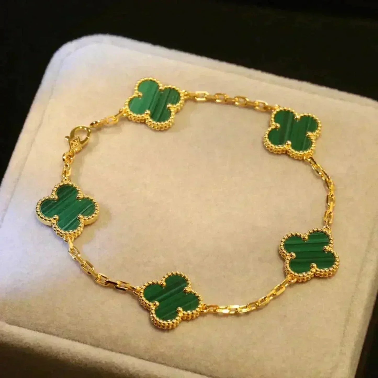 [ElanLuxe Jewelry]CLOVER 5 MOTIFS MALACHITE BRACELET