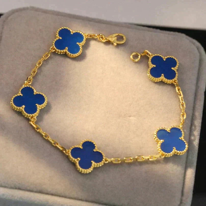 [ElanLuxe Jewelry]CLOVER 5 MOTIFS BLUE AGATE BRACELET
