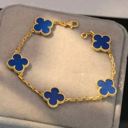 [ElanLuxe Jewelry]CLOVER 5 MOTIFS BLUE AGATE BRACELET
