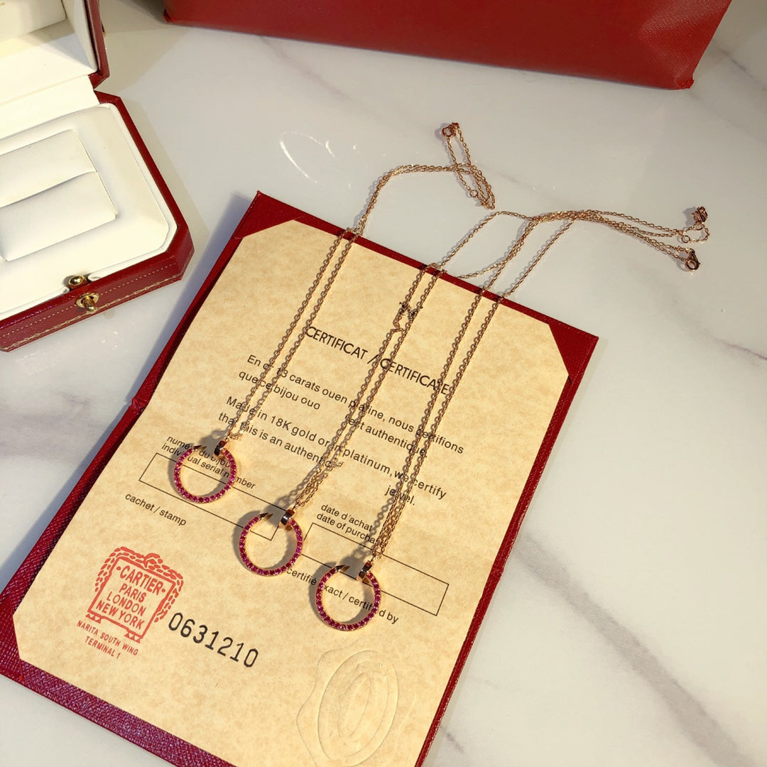 [ElanLuxe Jewelry]JUSTE NECKLACE RED FULL DIAMONDS