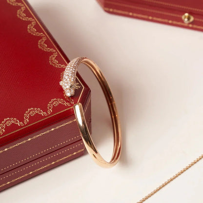 [ElanLuxe Jewelry]PANTHERE HALF DIAMOND OPEN BRACELET