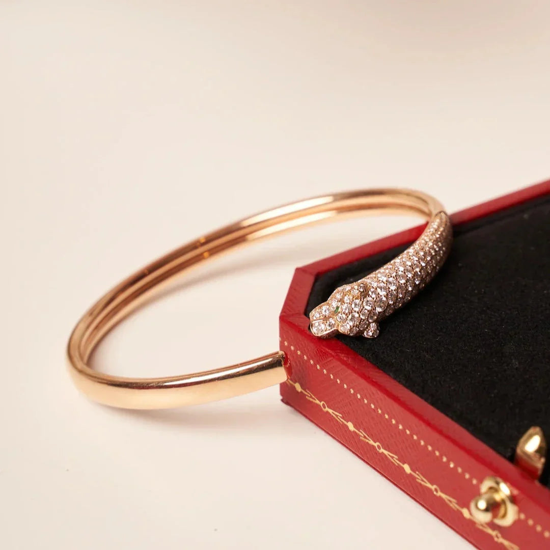 [ElanLuxe Jewelry]PANTHERE HALF DIAMOND OPEN BRACELET