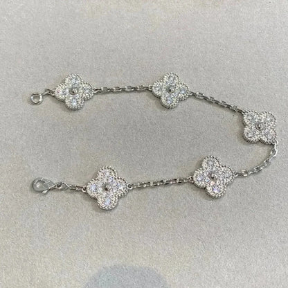 [ElanLuxe Jewelry]CLOVER 5 MOTIFS  DIAMOND BRACELET SILVER