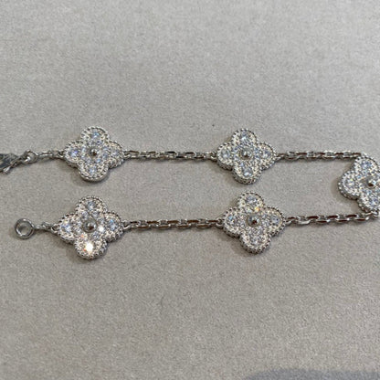 [ElanLuxe Jewelry]CLOVER 5 MOTIFS  DIAMOND BRACELET SILVER