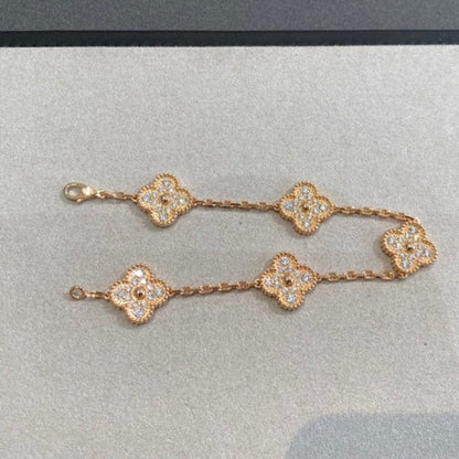 [ElanLuxe Jewelry]CLOVER 5 MOTIFS  FULL DIAMOND BRACELET