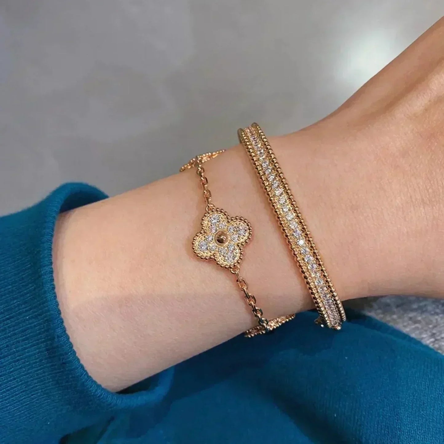 [ElanLuxe Jewelry]CLOVER 5 MOTIFS  FULL DIAMOND BRACELET